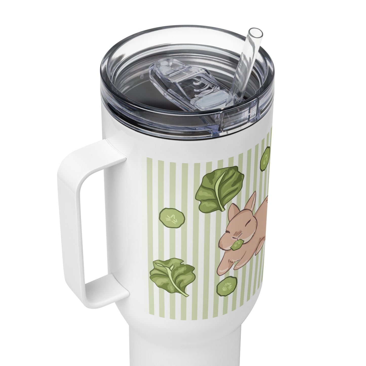 Cucumber Snacks and Bunny - Travel mug with a handle
