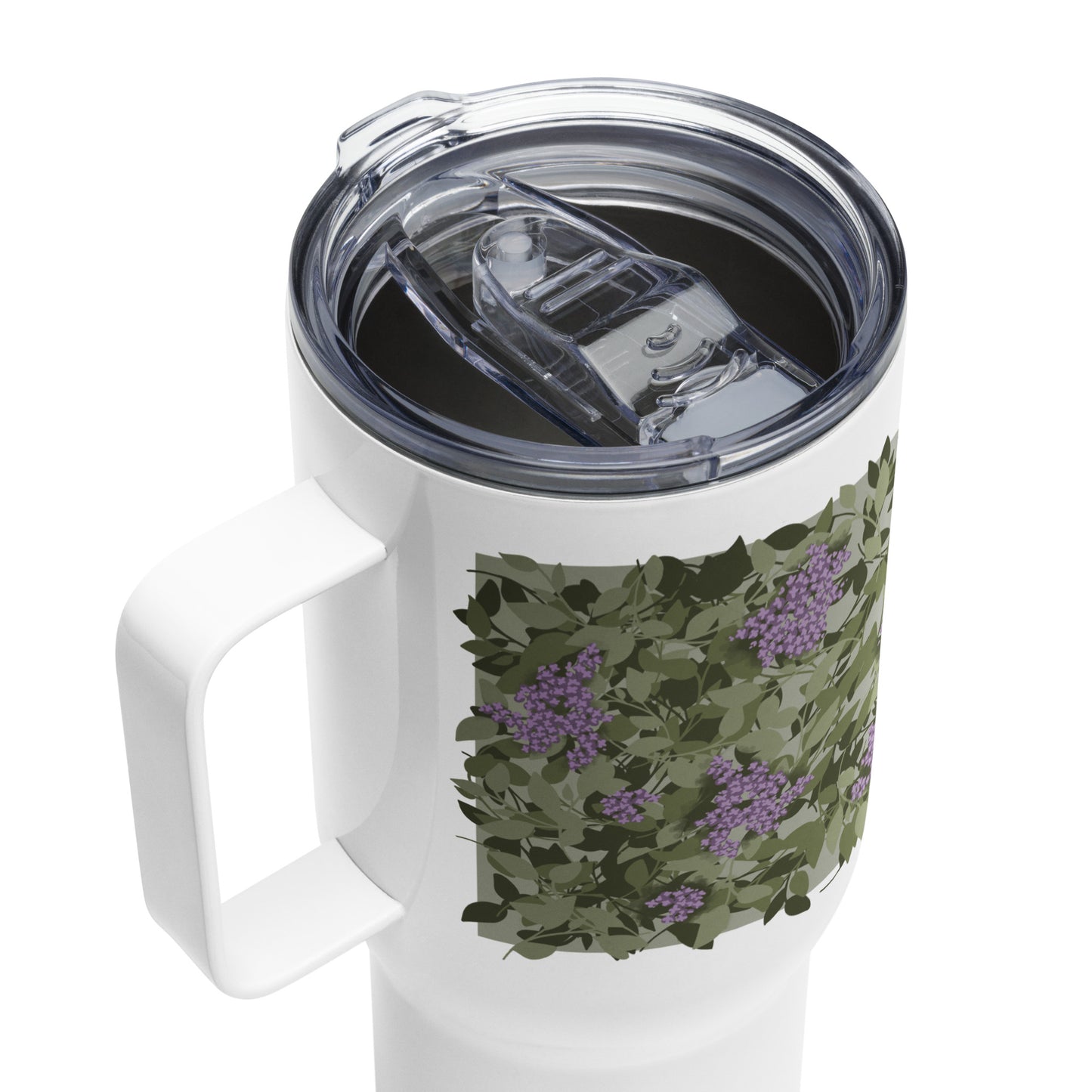 Cuddling Bunnies in Flowers - Travel mug with a handle