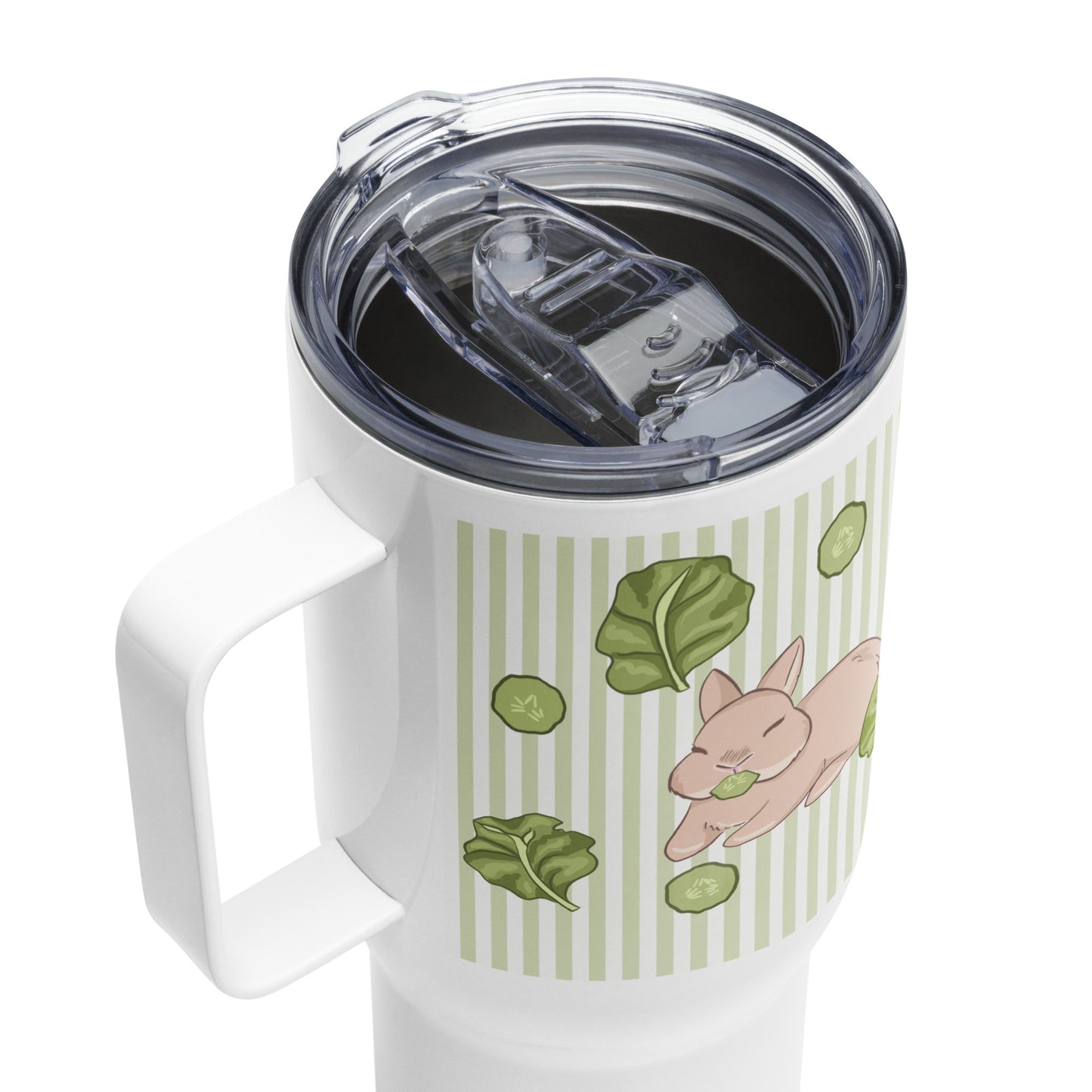 Cucumber Snacks and Bunny - Travel mug with a handle