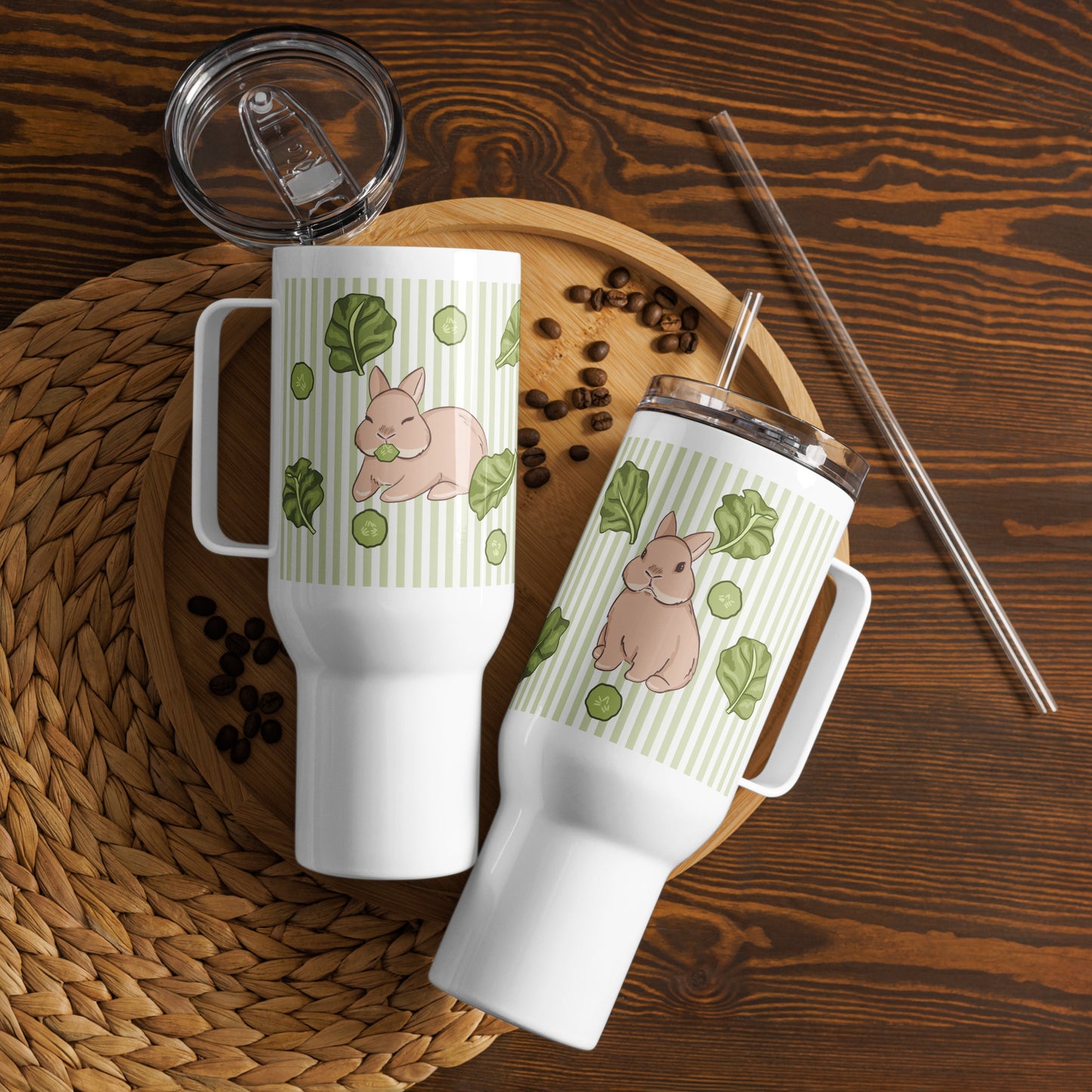 Cucumber Snacks and Bunny - Travel mug with a handle